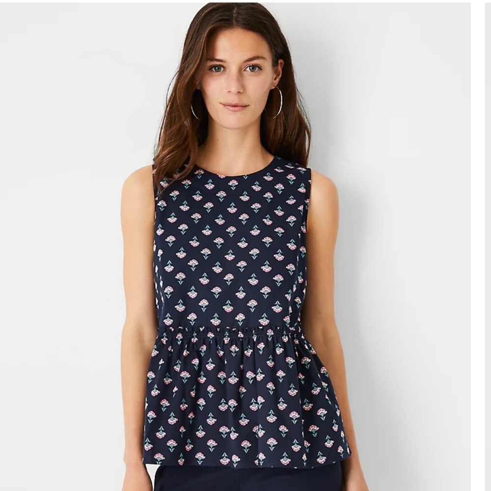 Ann Taylor Floral peplum top with tie back